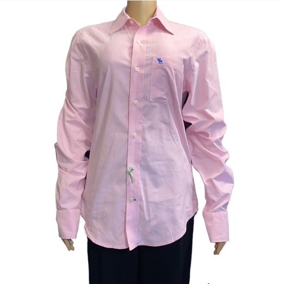 Abercrombie & Fitch Shirt button up long sleeve Casual pink 100% Cotton size M - Picture 1 of 12